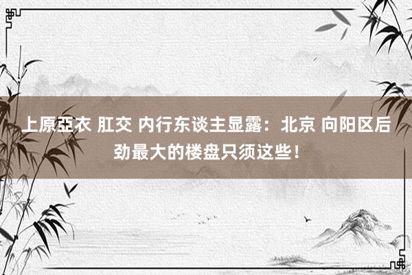 上原亞衣 肛交 内行东谈主显露：北京 向阳区后劲最大的楼盘只须这些！